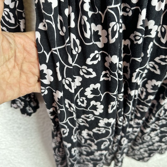 Boden Womens Black White Floral Dress Size 12R‎ Long Sleeve Ruffle Neck Boho - Picture 6 of 16